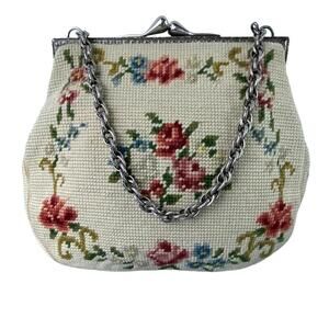 Vintage Maud Hundley Floral Needlepoint Tapestry Purse Handbag Anchorage Ky